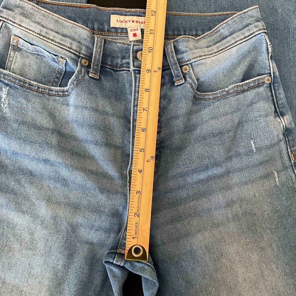 Lucky Brand Stevie High Rise Flare Jeans Womens 6/28 R Blue Distressed Raw Hem - Picture 11 of 13